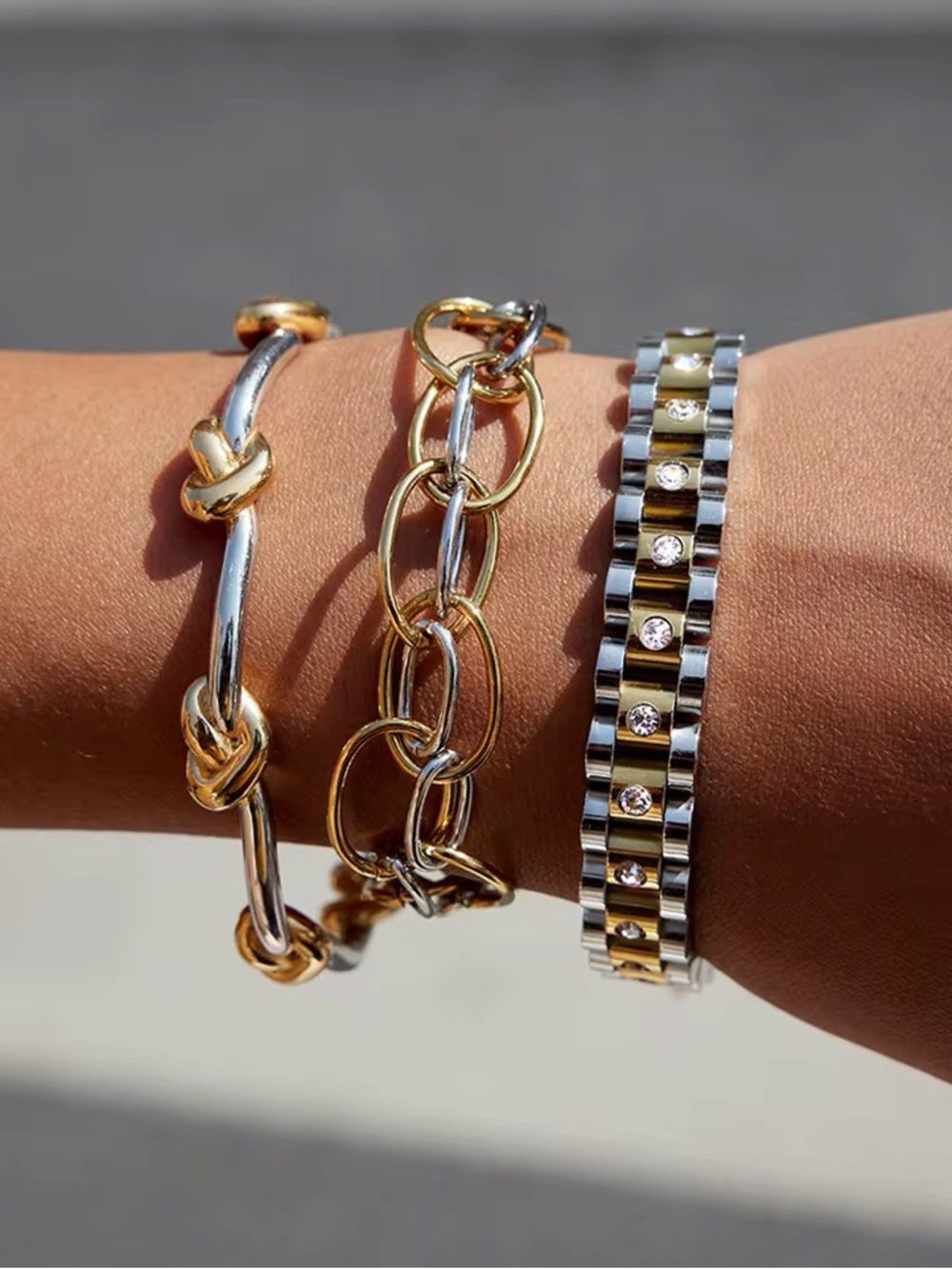 Two-Tone Gold & Silver Link Bracelet Set - Chic Women's Jewelry